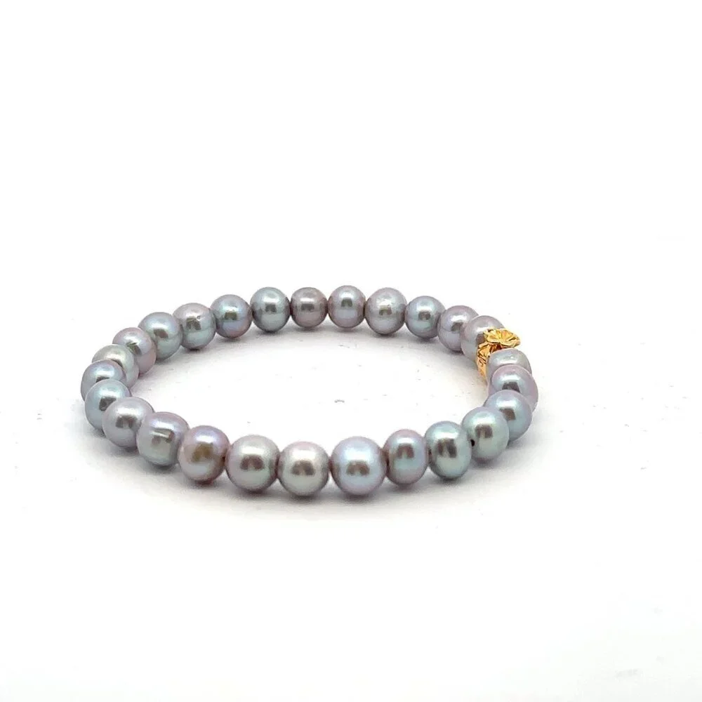 18K Gold Money Bag Lucky Charm Gray Pearl 6-7mm x 6-7.5mm - Picture 4 of 9